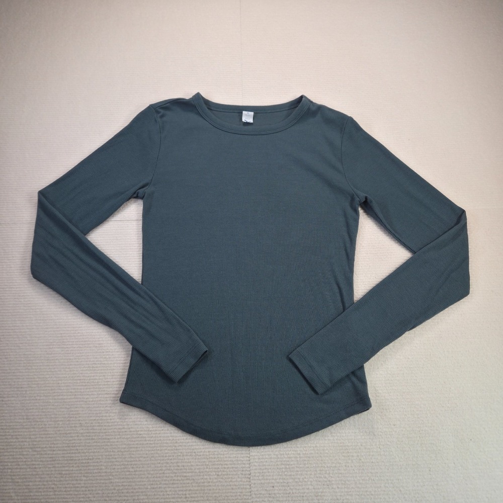 Ultralite Womens Dark Green/Blue Ribbed Long Sleeve Top - Size XS
